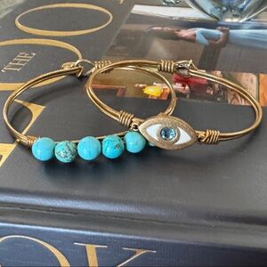 Turquoise and Gold Evil Eye Brass Bracelet
